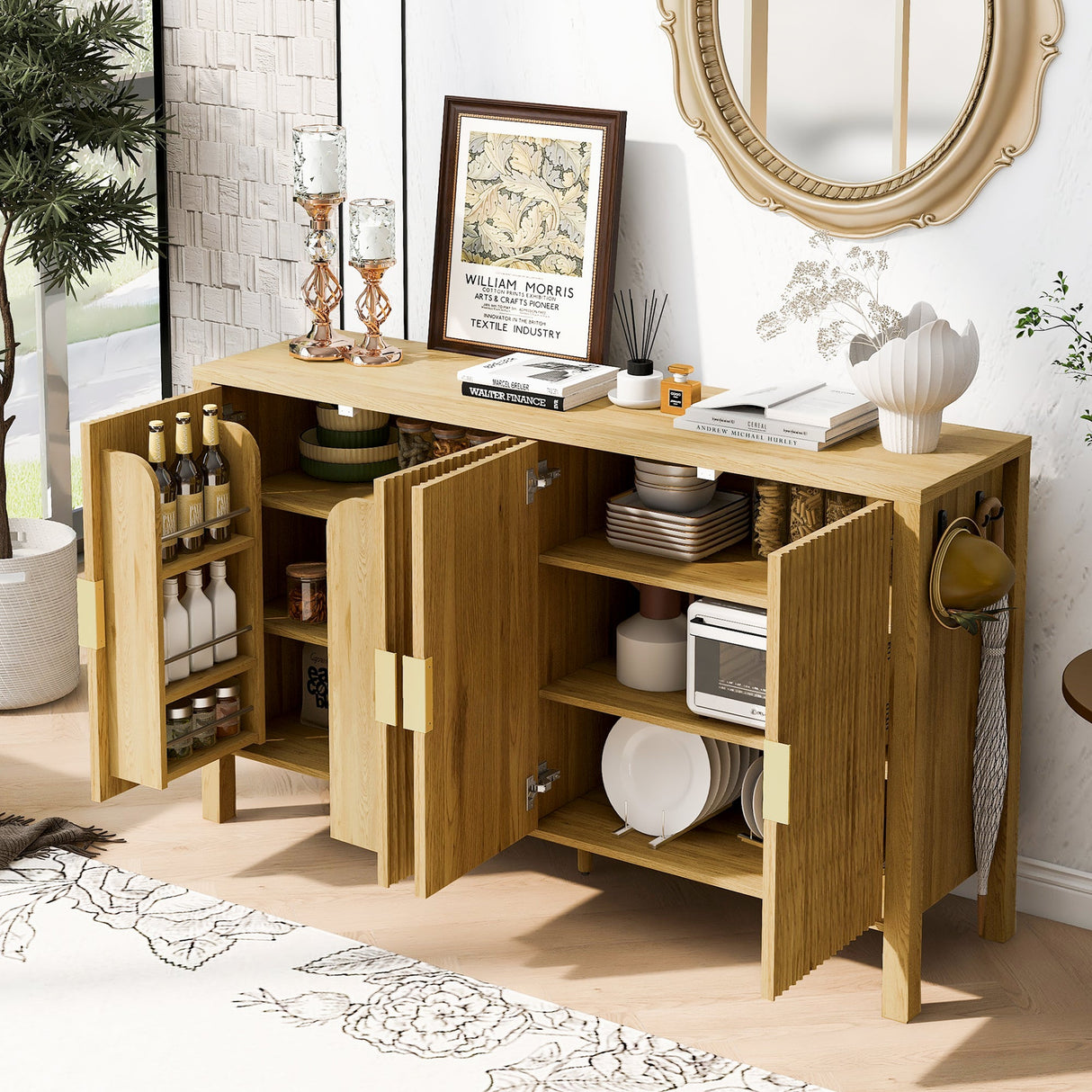 U_STYLE Modern 57.5" Stripe Door Storage Cabinet