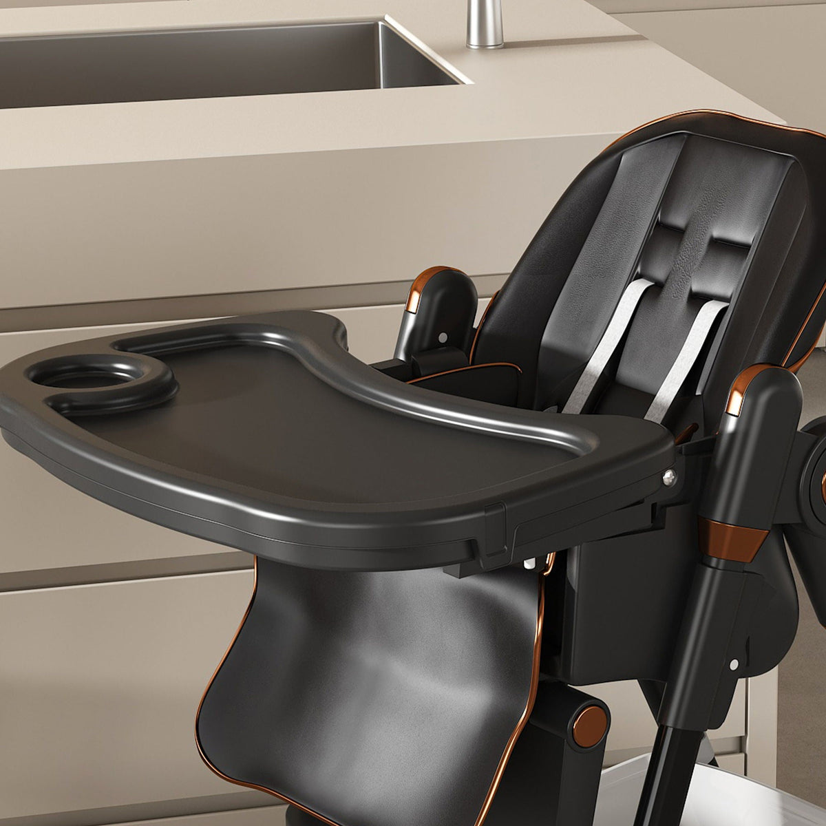 Adjustable Baby High Chair 0-6 Years, Portable Infant Feeding Seat With Safety Belt, Silent Lockable Wheels