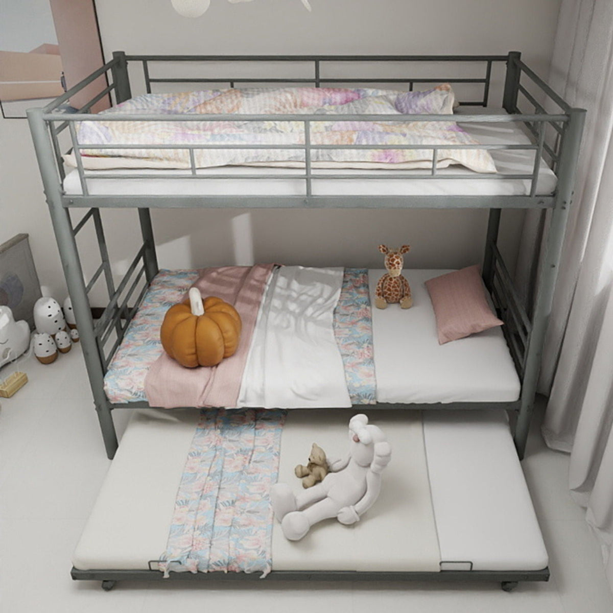 Bunk Bed For Kids, Convertible Frame With Ladders & Guardrail