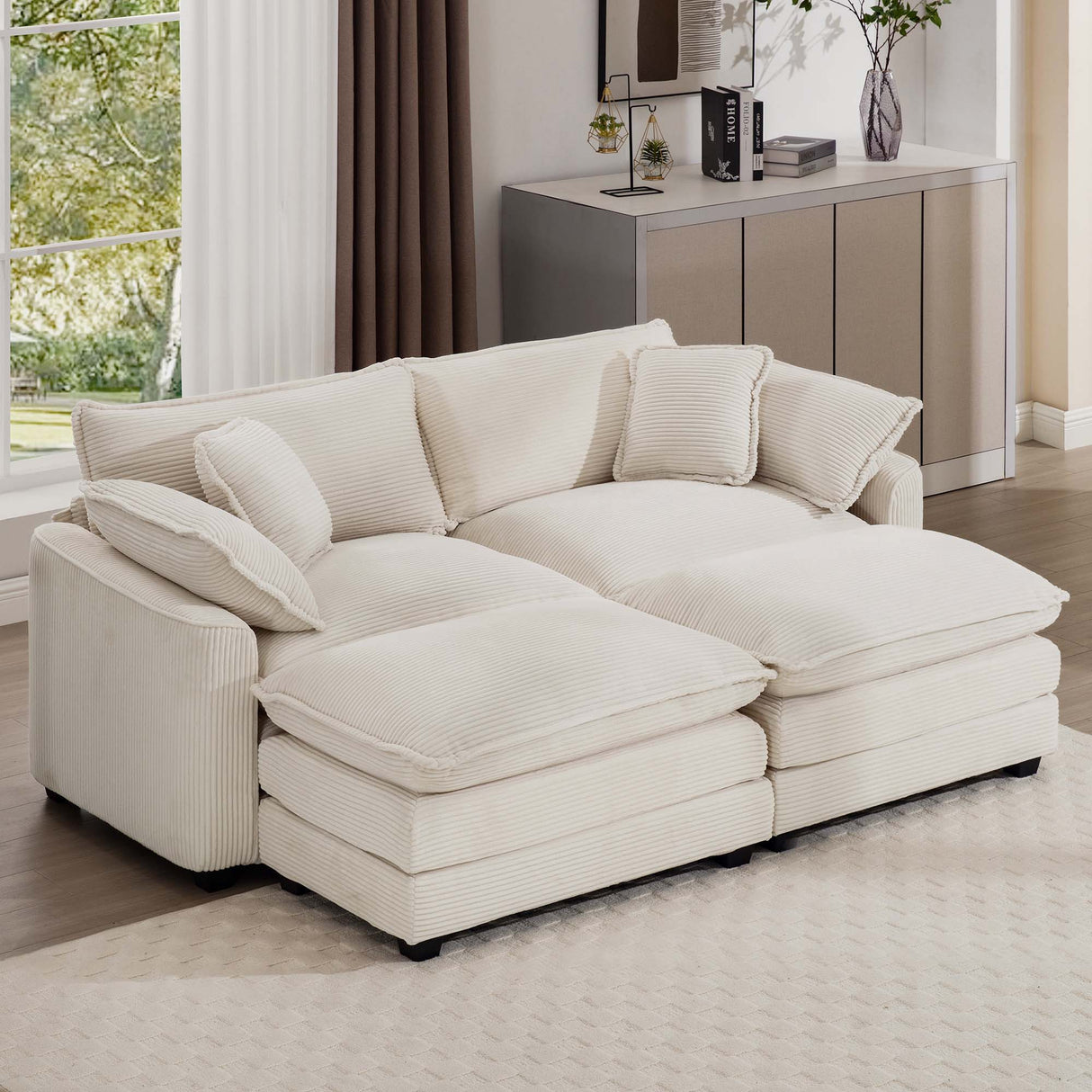 Modern Oversized Modular Cushion Sofa with Ottoman, Low Back, Deep Seating Sofa Set