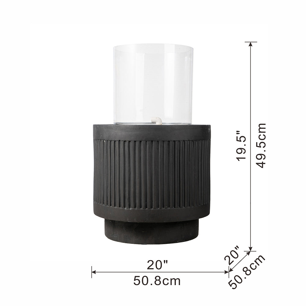 20x20x19.5' Heavy Cement Round Black Ribbed Outdoor Water Fountain with Light (Color Change)