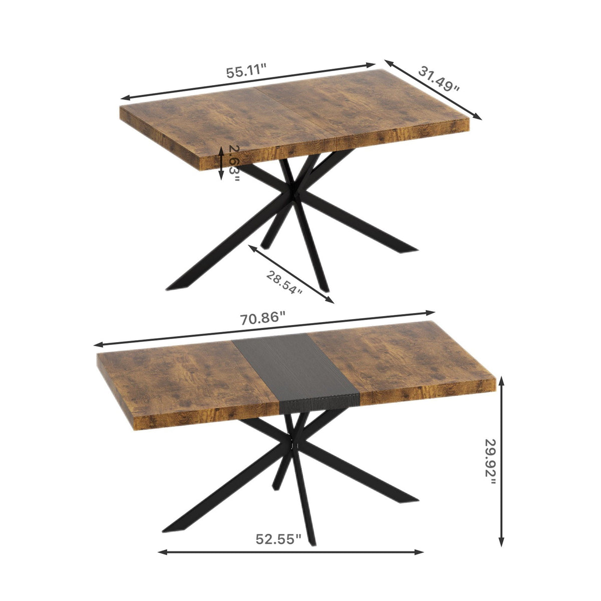 Retro Rectangular Stretch Dining Table With Embossed Center Plate