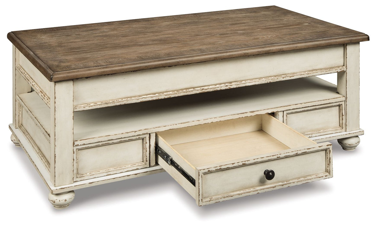 Realyn - Lift Top Cocktail Table - White / Brown