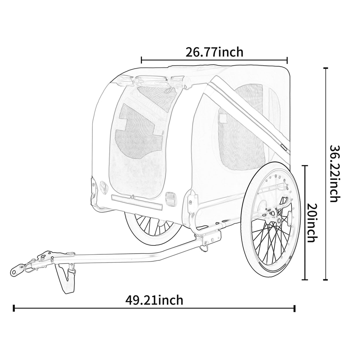 Large Folding Bike Trailer for Dogs with Mesh Ventilation - Gray
