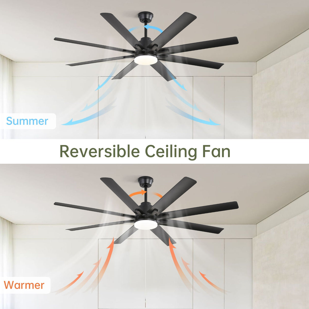 Ceiling Fan With Dimmable LED Light, 8 Blades, Smart Remote Control, Reversible DC Motor For Home Office And Living Spaces - Matte Black