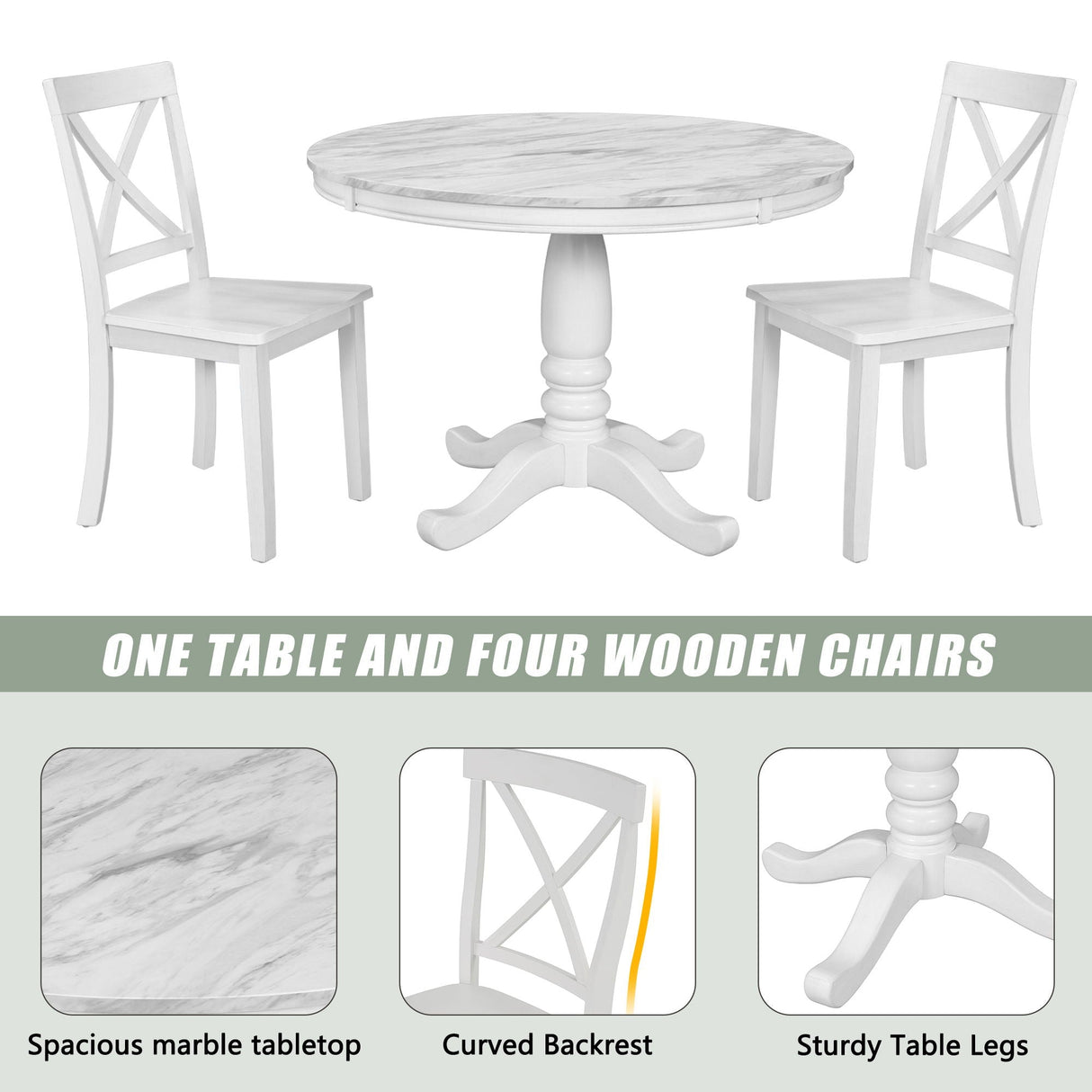 5 Pieces Dining Table And Chairs Set For 4 Persons, Kitchen Room Solid Wood Table With 4 Chairs