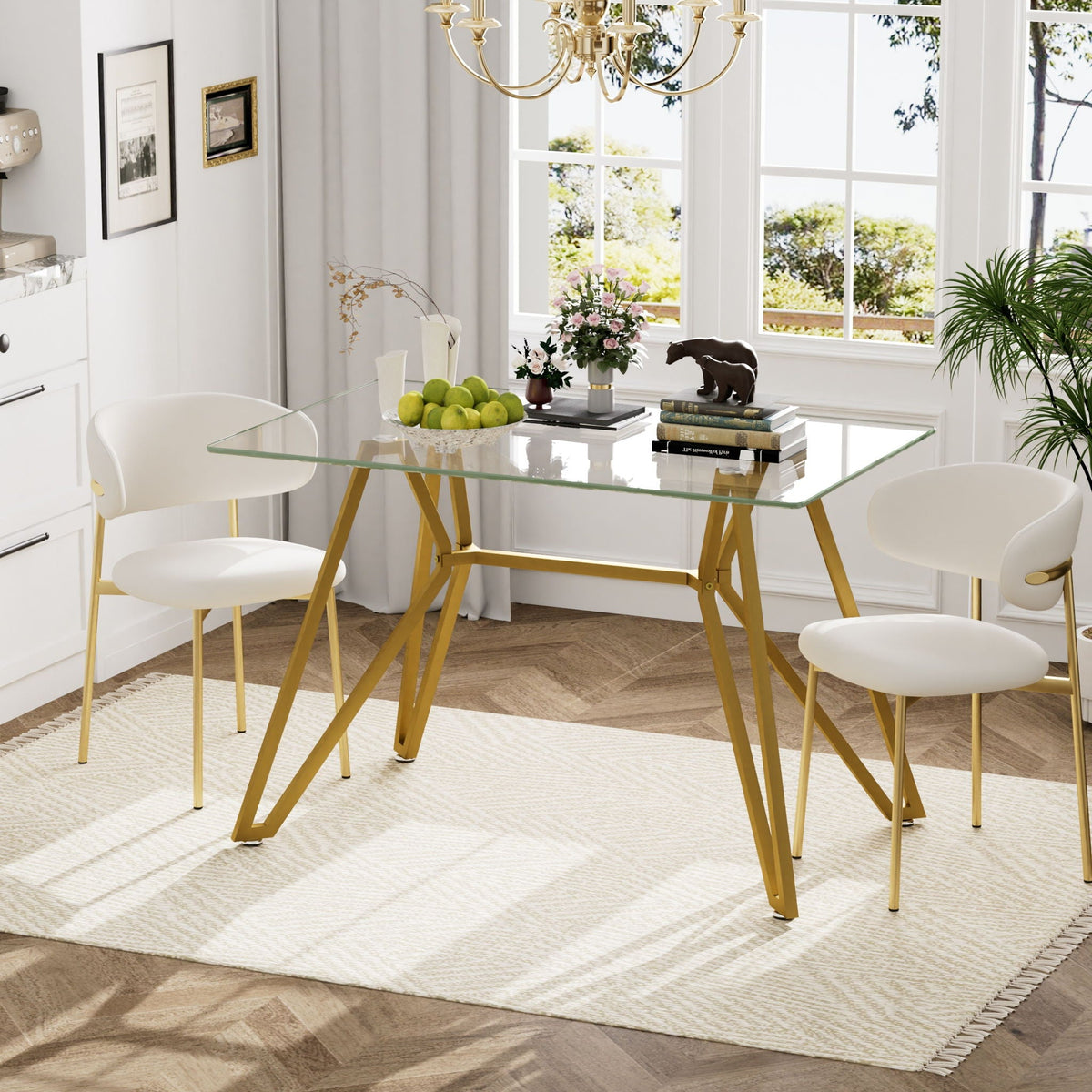 Modern Glass Dining Table With Metal Legs