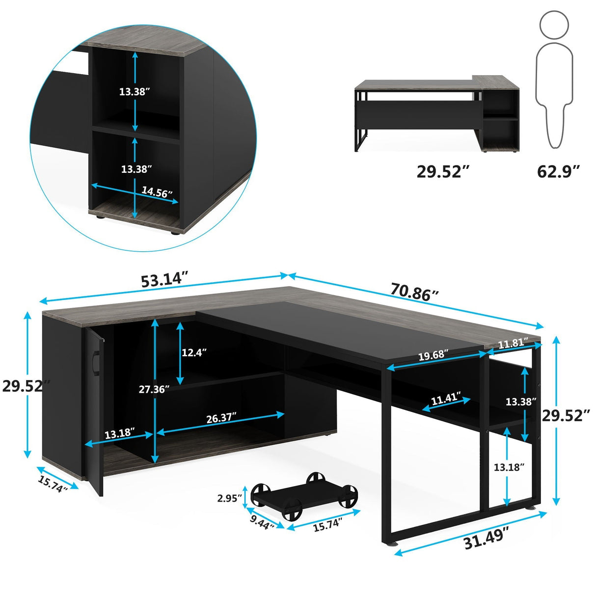 L-Shaped Executive Desk With Cabinet Storage