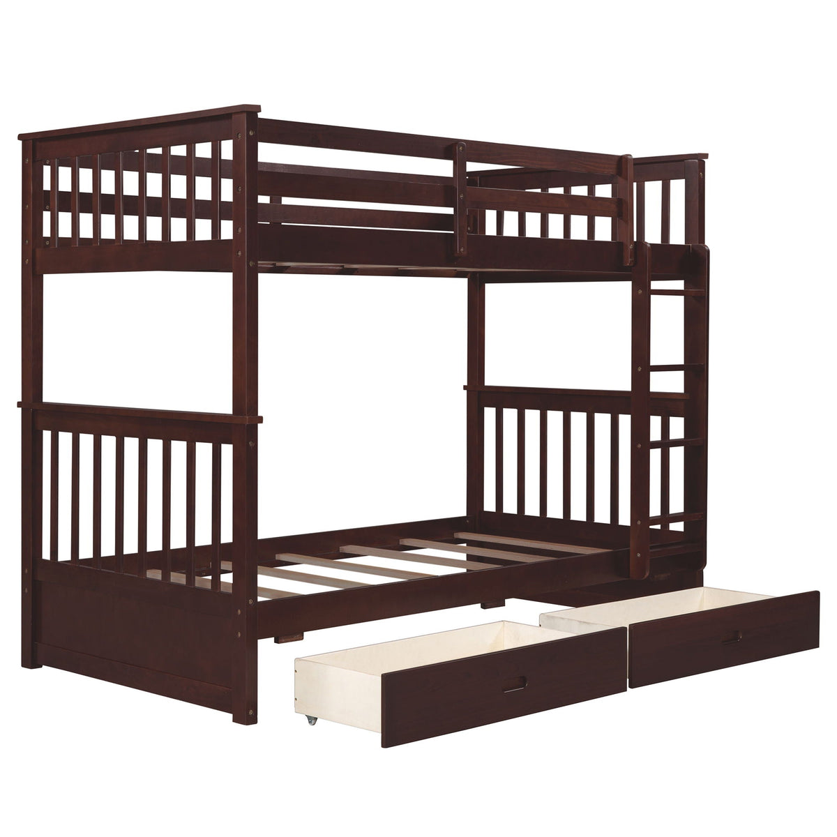 Bunk Bed With Ladders And 2 Storage Drawers
