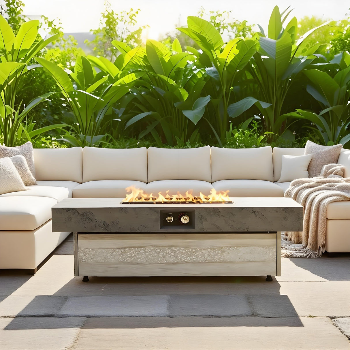 Outdoor Firepit Table 48 x 24 Inch Rectangle Fire Pit Table