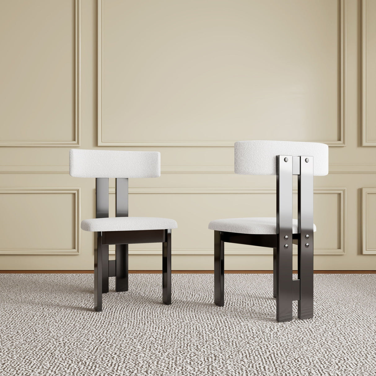 Modern Dining Chairs, Vertical Backrest Kitchen Chairs For Dining Room (Set of 2) - White