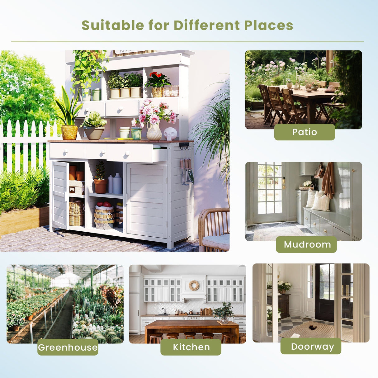 TOPMAX 65.7'' Tall Garden Potting Bench Table with Hutch