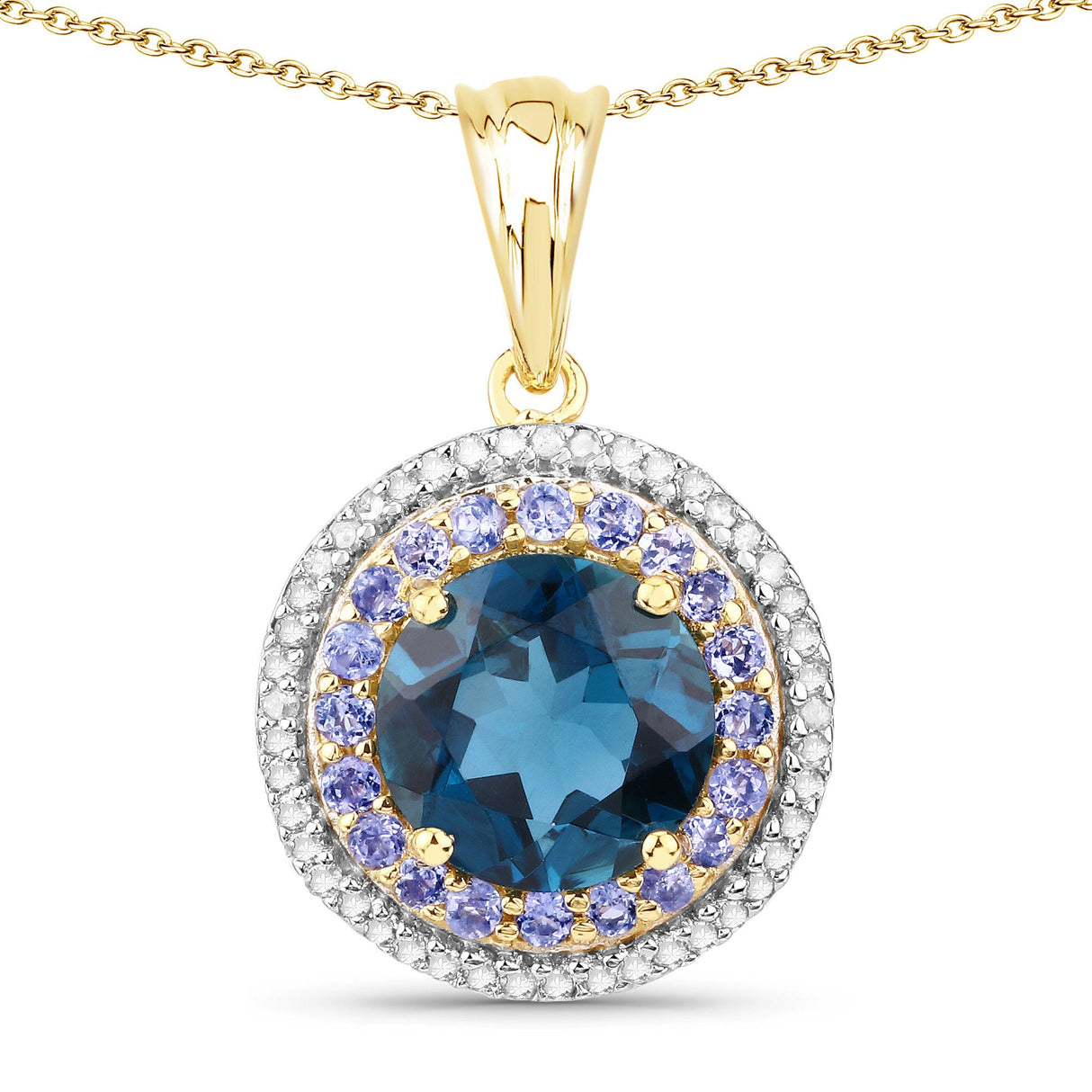 "5.10 Carat Genuine London Blue Topaz, Tanzanite and White Topaz .925 Sterling Silver Pendant