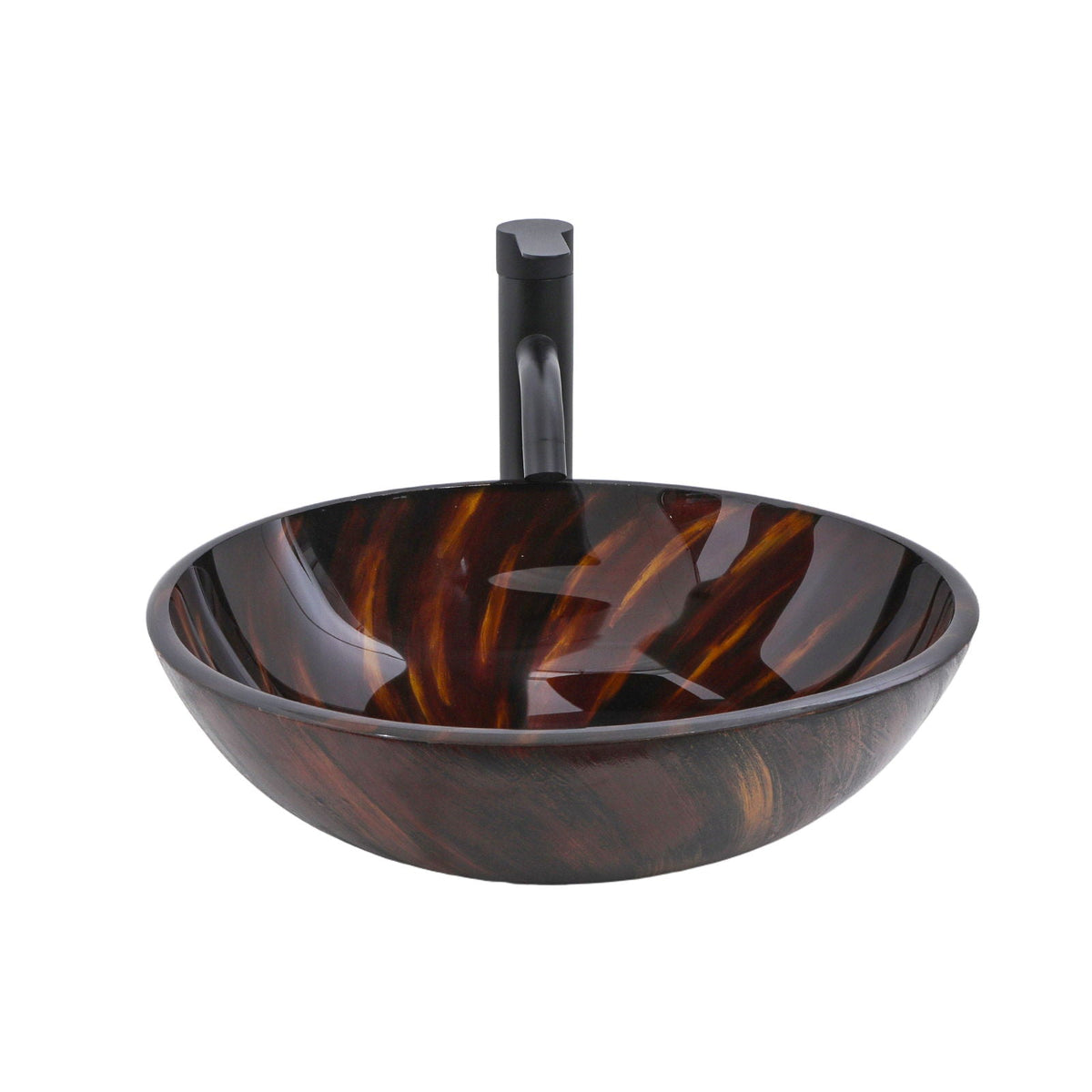 Vessel Bathroom Sink With Pop Up Drain, Round Bowl Design For Bathrooms - Brown