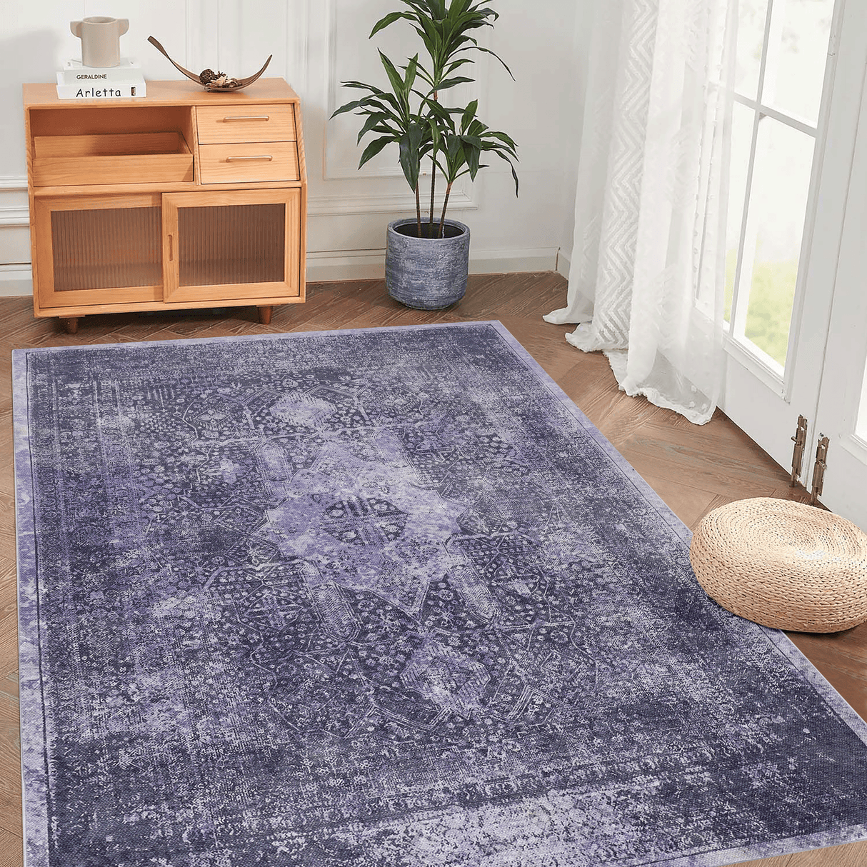MAVAL Anthracite Washable Rug 3x5 Area Rug