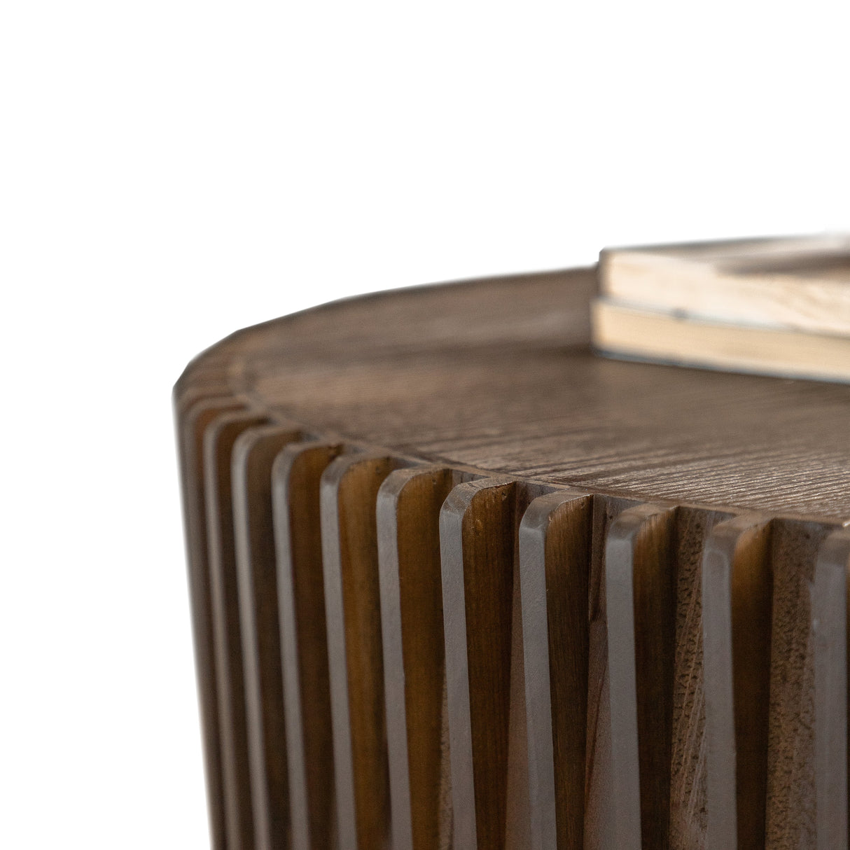 Vintage Style Cylindrical Nesting Coffee Table Set with Textured Embossed Design in Dark Brown MDF+Fir