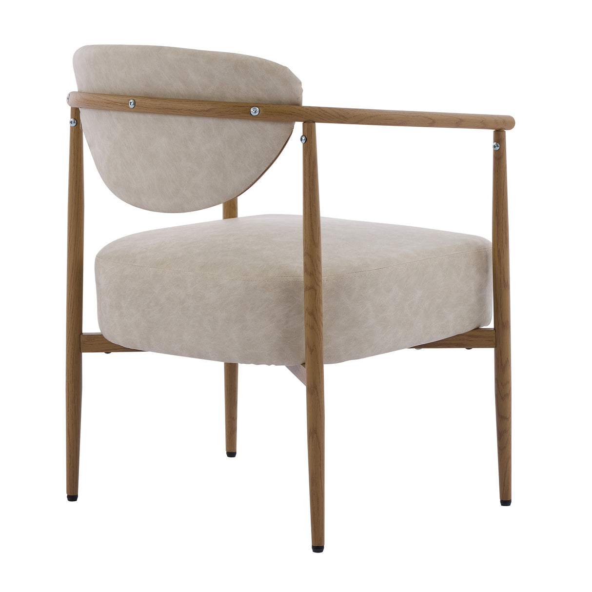 Beige PU Leather Dining Room Chair with Metal Frame