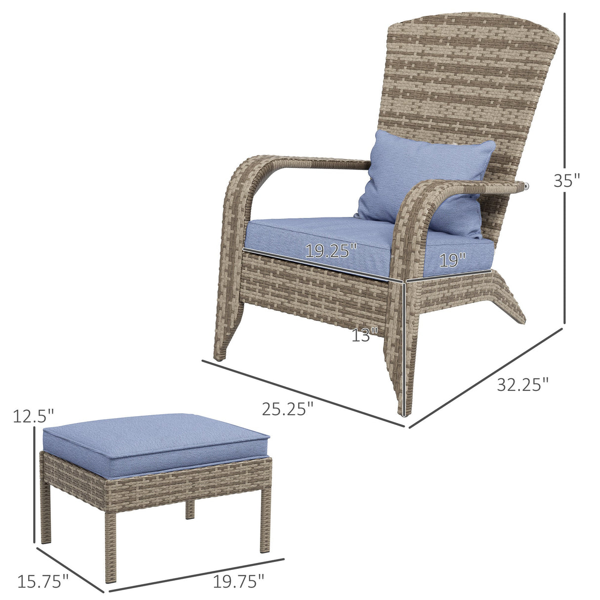 Wicker Adirondack Chair with Ottoman