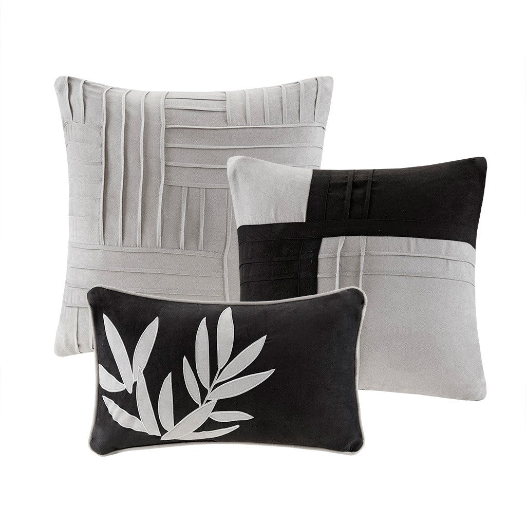 Grey Faux Suede 7 Piece Queen Comforter Set with Pintuck Detailing