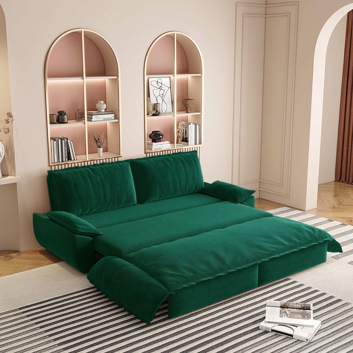 Queen Pull Out 3 In 1 Convertible Sleeper Sofa, Multi-Functional