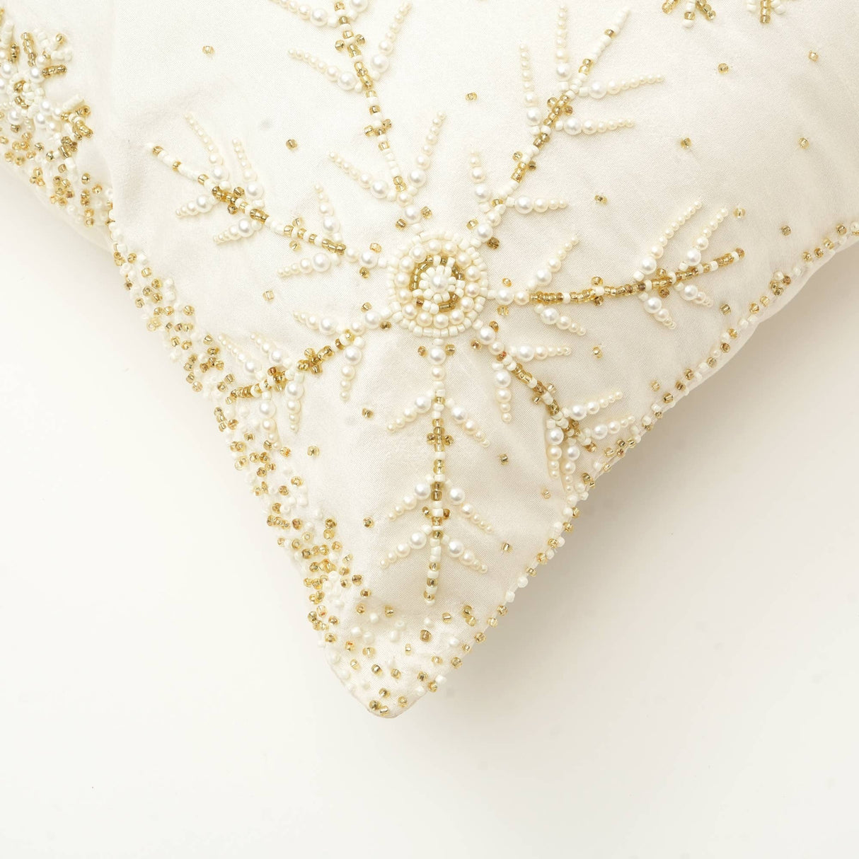 Handcrafted Snowflake Embroidered Cotton Throw Pillow