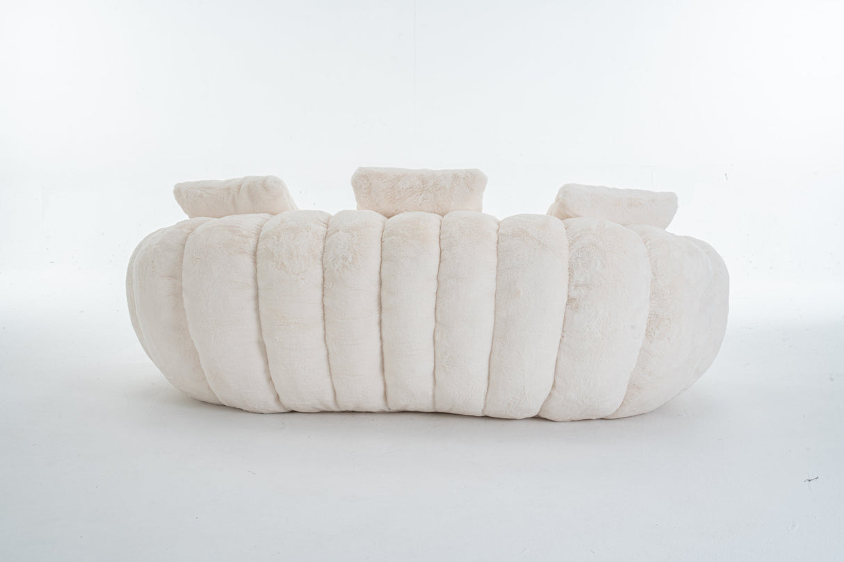 Floral-Shaped Beige Two-Seater Sofa with Ultra-Soft Faux Fur