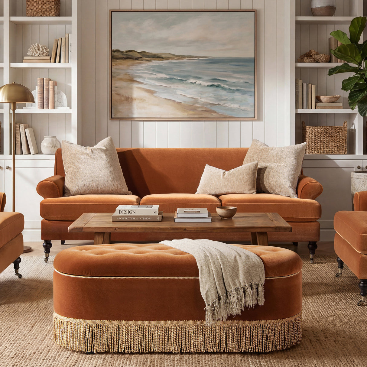Alana Lawson Three-Cushion Tight Back Sofa, Burnt Orange Performance Velvet