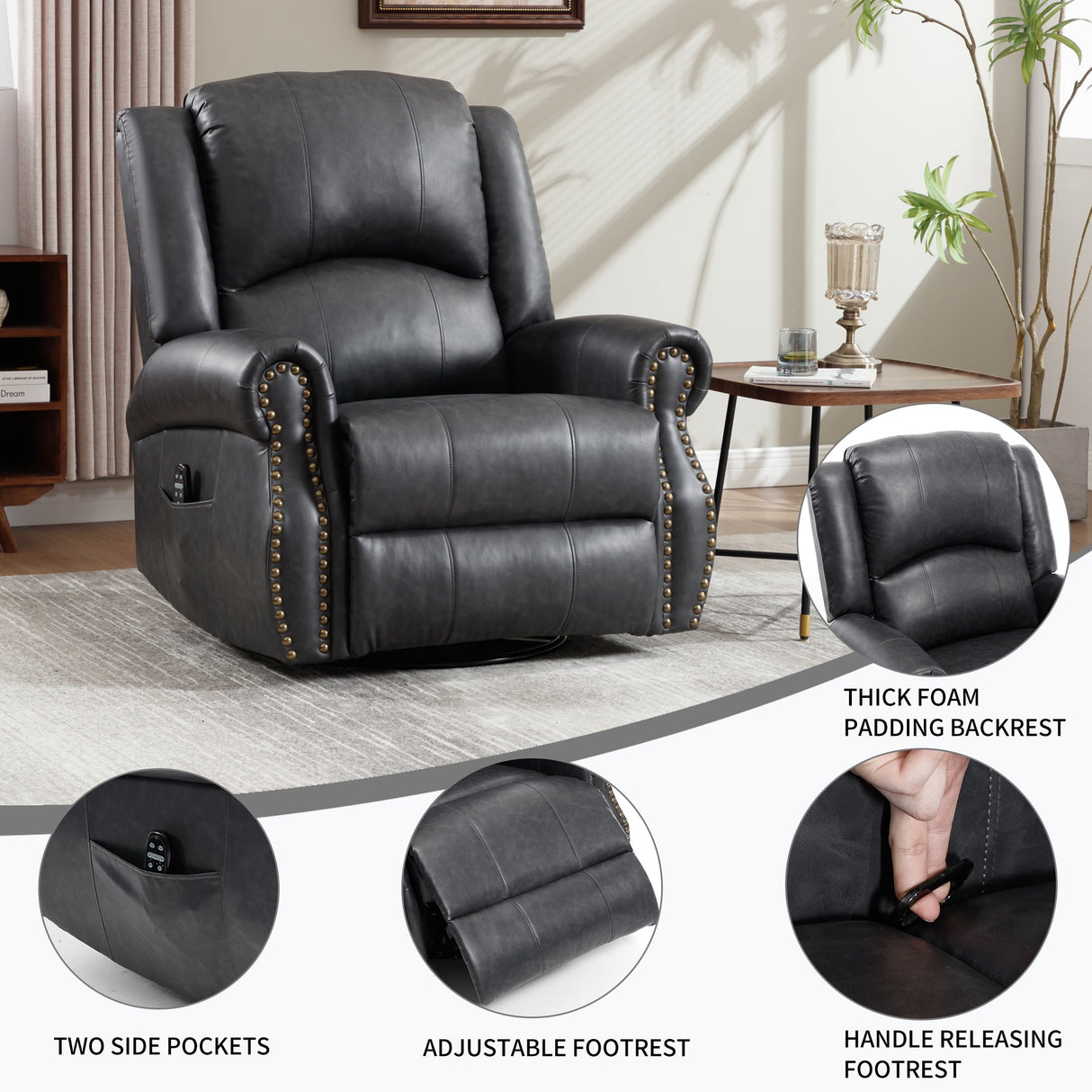 Heat Massage Manual Recliner Chair with Rocker and Swivel