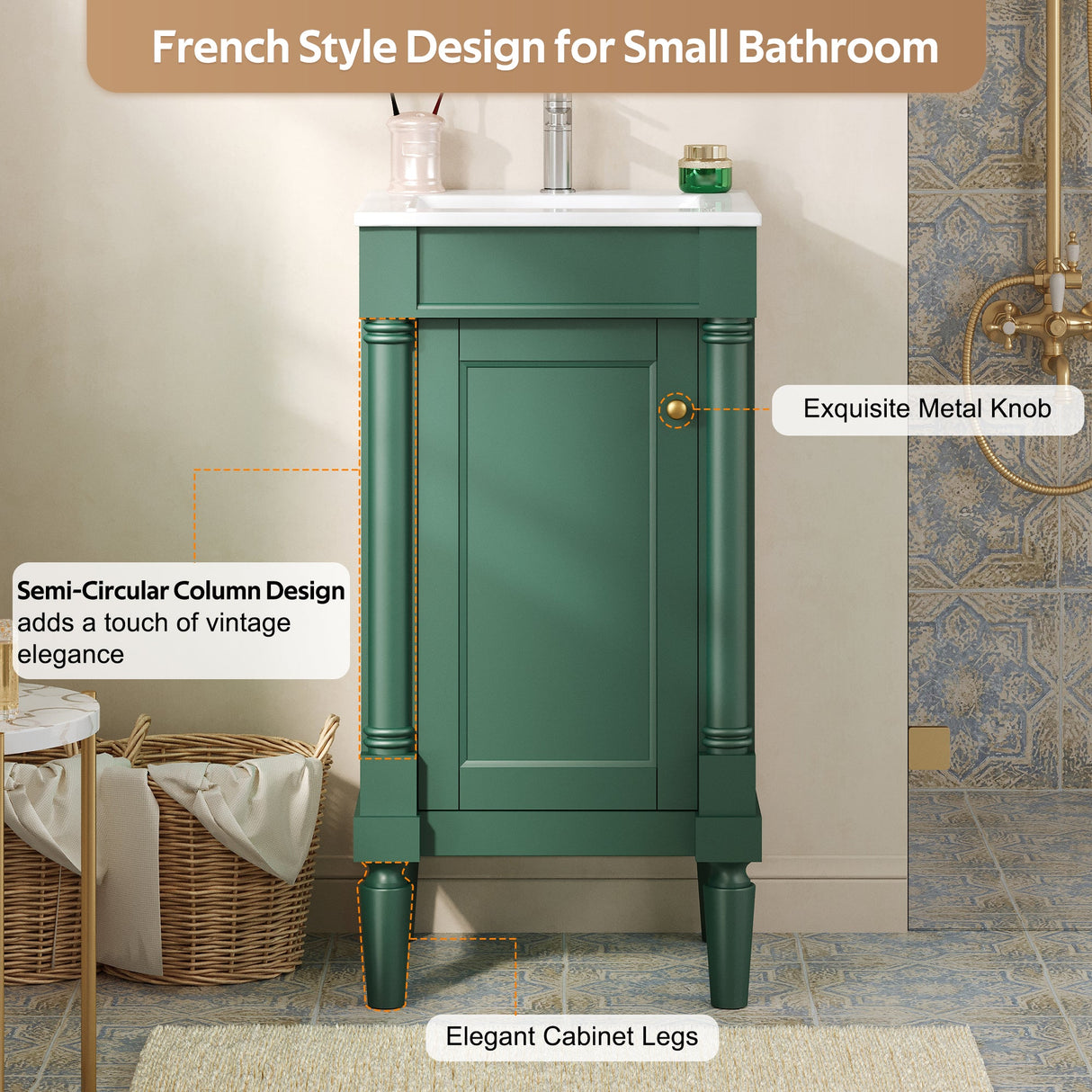 18" French Style Bathroom Cabinet with Storage
