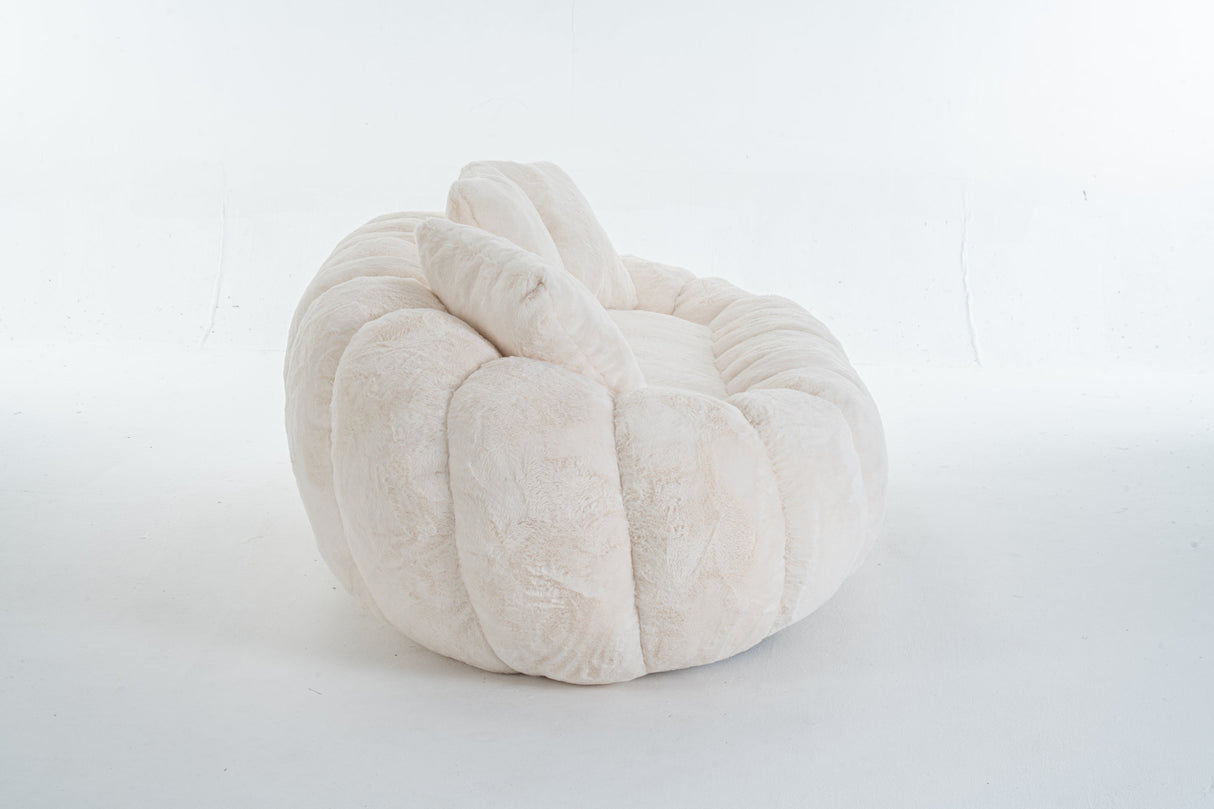 Floral-Shaped Beige Two-Seater Sofa with Ultra-Soft Faux Fur