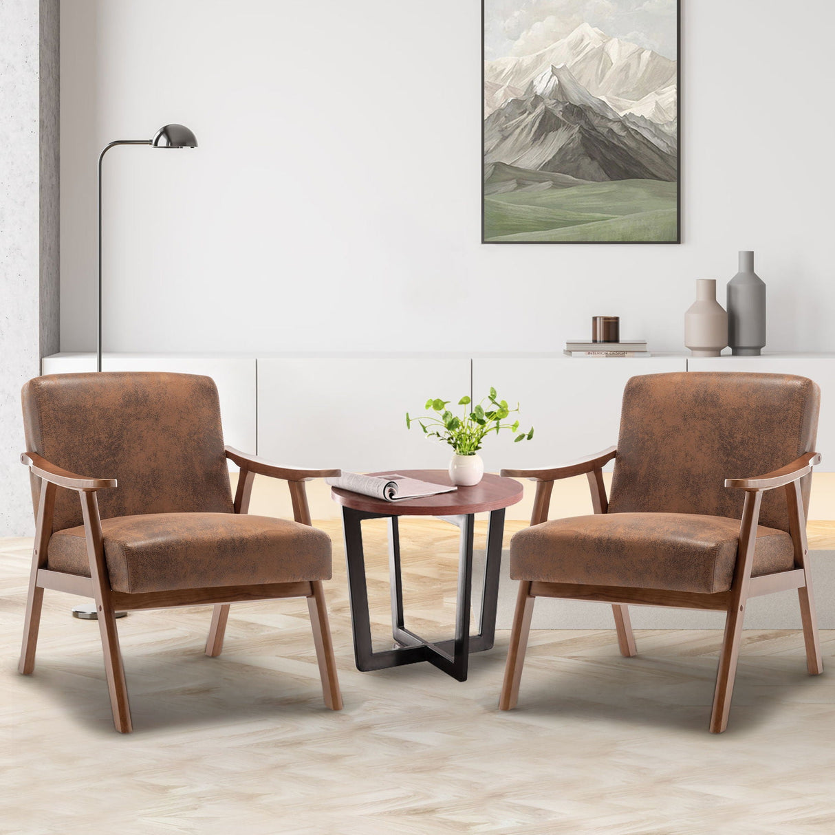 Mid Century Modern Accent Chair With Solid Wood Frame And Extra Thick Backrest