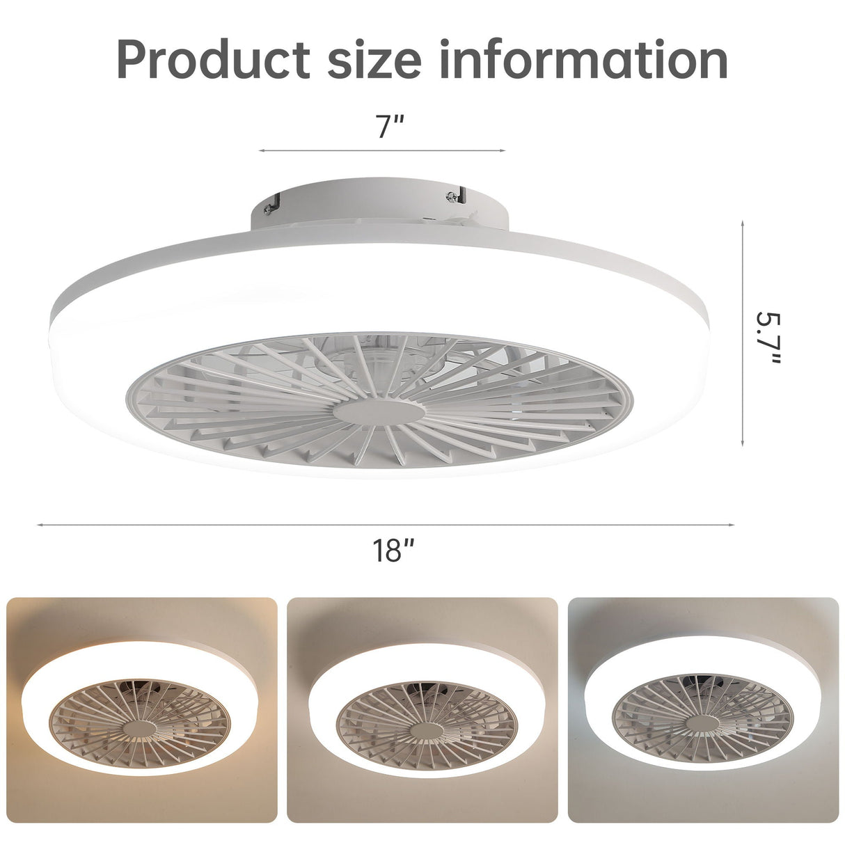 Bladeless Ceiling Fan With Light and Remote Control - White