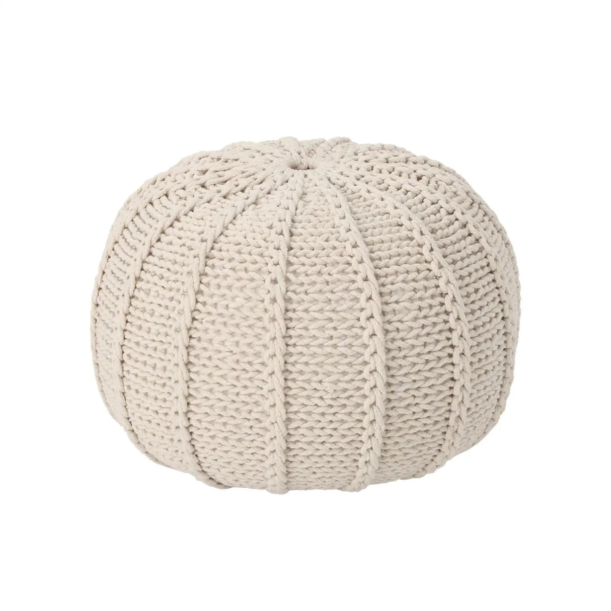 Bordeaux Knitted Cotton Round Pouf Ottoman and Floor Cushion