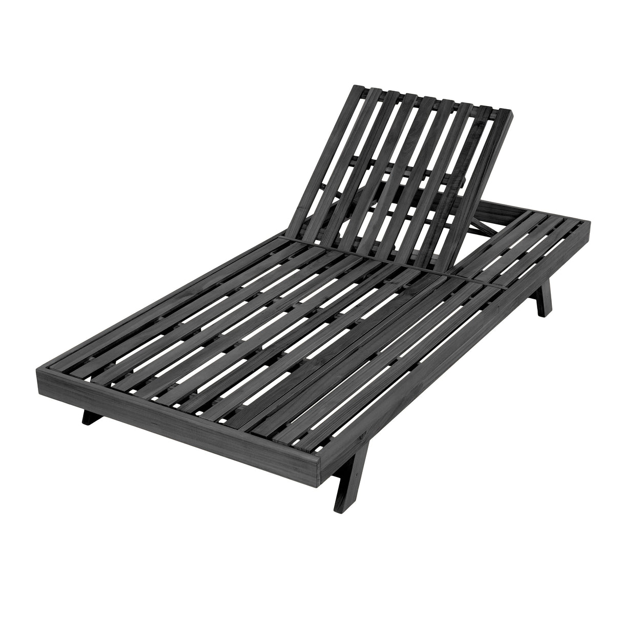 2/3 Foldable Acacia Wood Lounge Chair with Adjustable Backrest & Flat Storage Surface