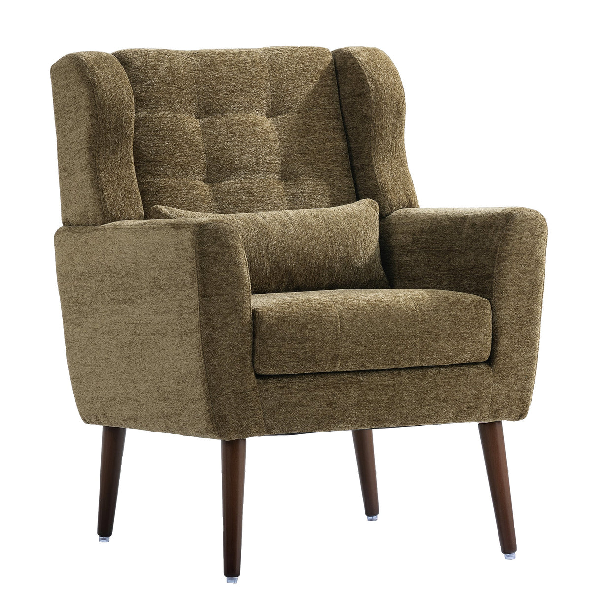 Modern Accent ChairChenille Arm Chairs for Living RoomUpholstered Modern ArmchairComfy Soft Padded Lounge Chair in Small SpaceBedroomw/PillowSolid Wood LegOlive Green