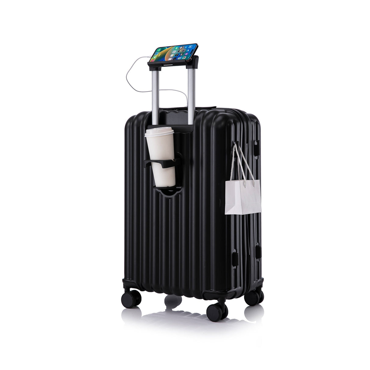 ABS Spinner Wheel Luggage Carry On Suitcase with Cup Holder and USB Port