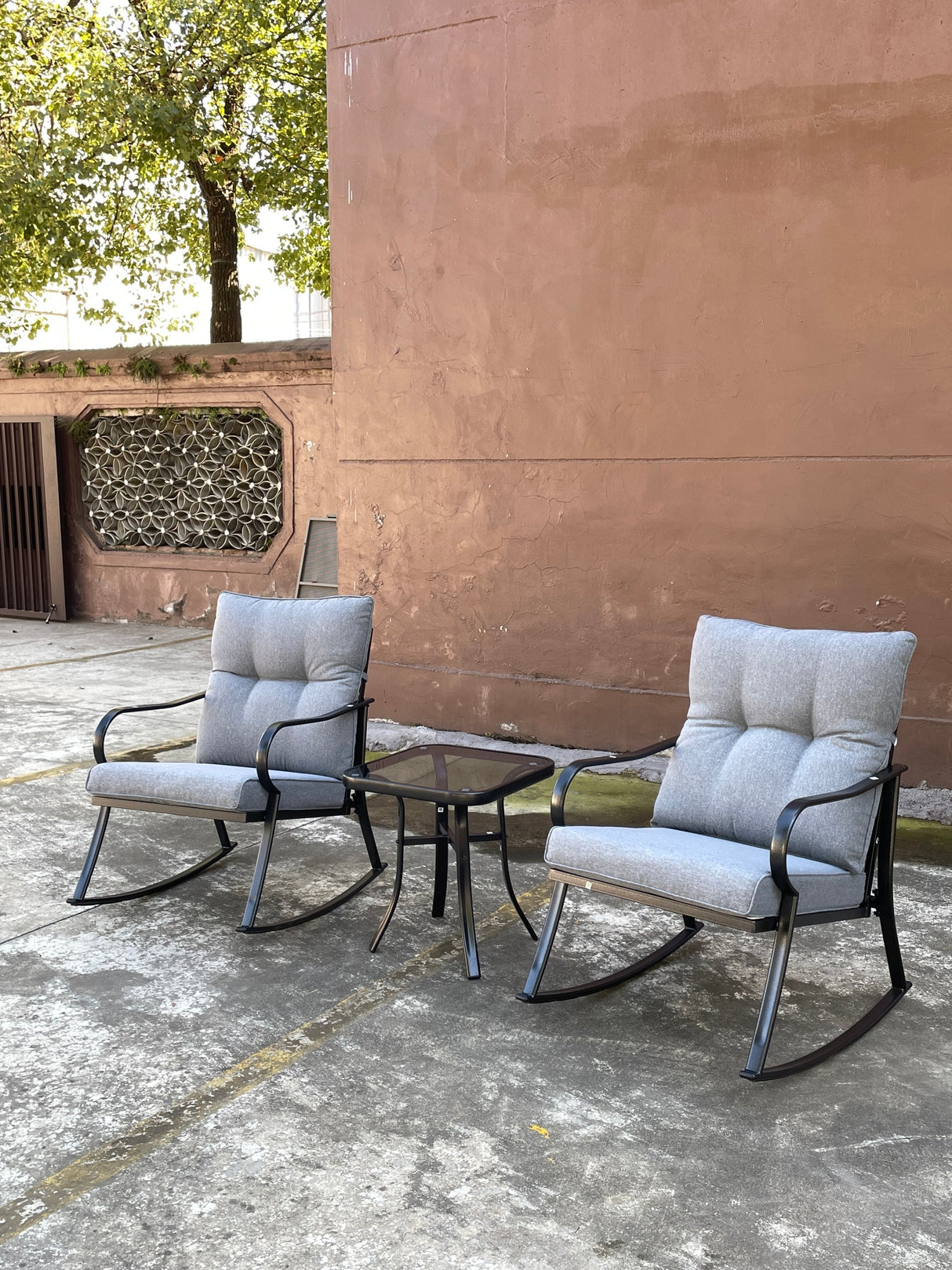 Rocker Set Chair and Teapoy Medium Grey