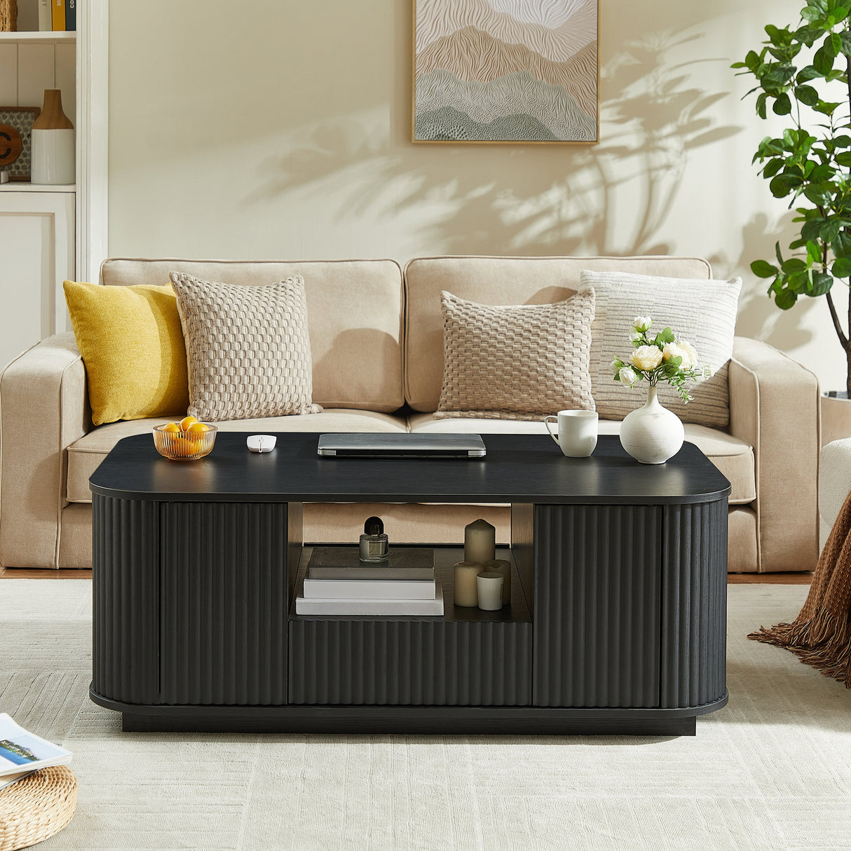 Modern Luxury Oval Coffee Table with Drawers and Storage Compartment