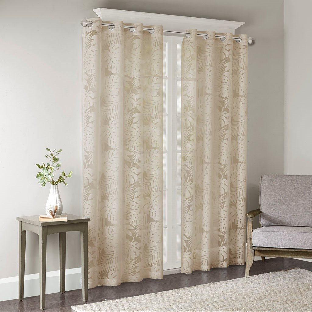 Palm Leaf Burnout Sheer Window Curtain 50x95 Natural