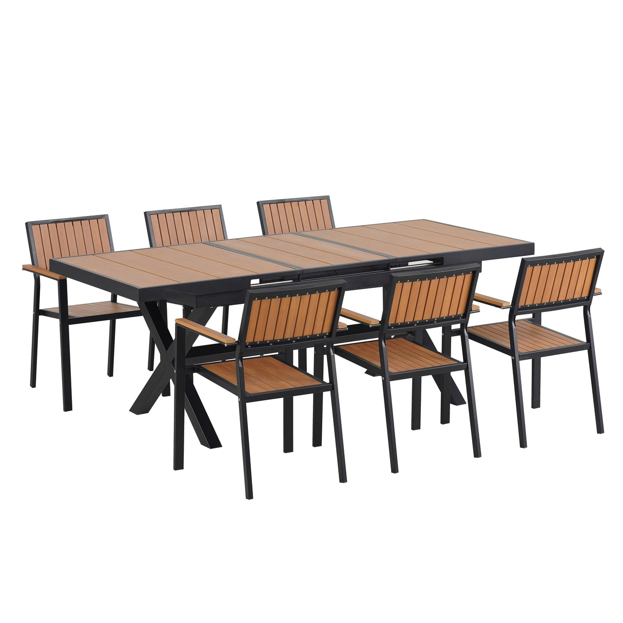 Outdoor Dining Set With Extendable Table And Six Chairs