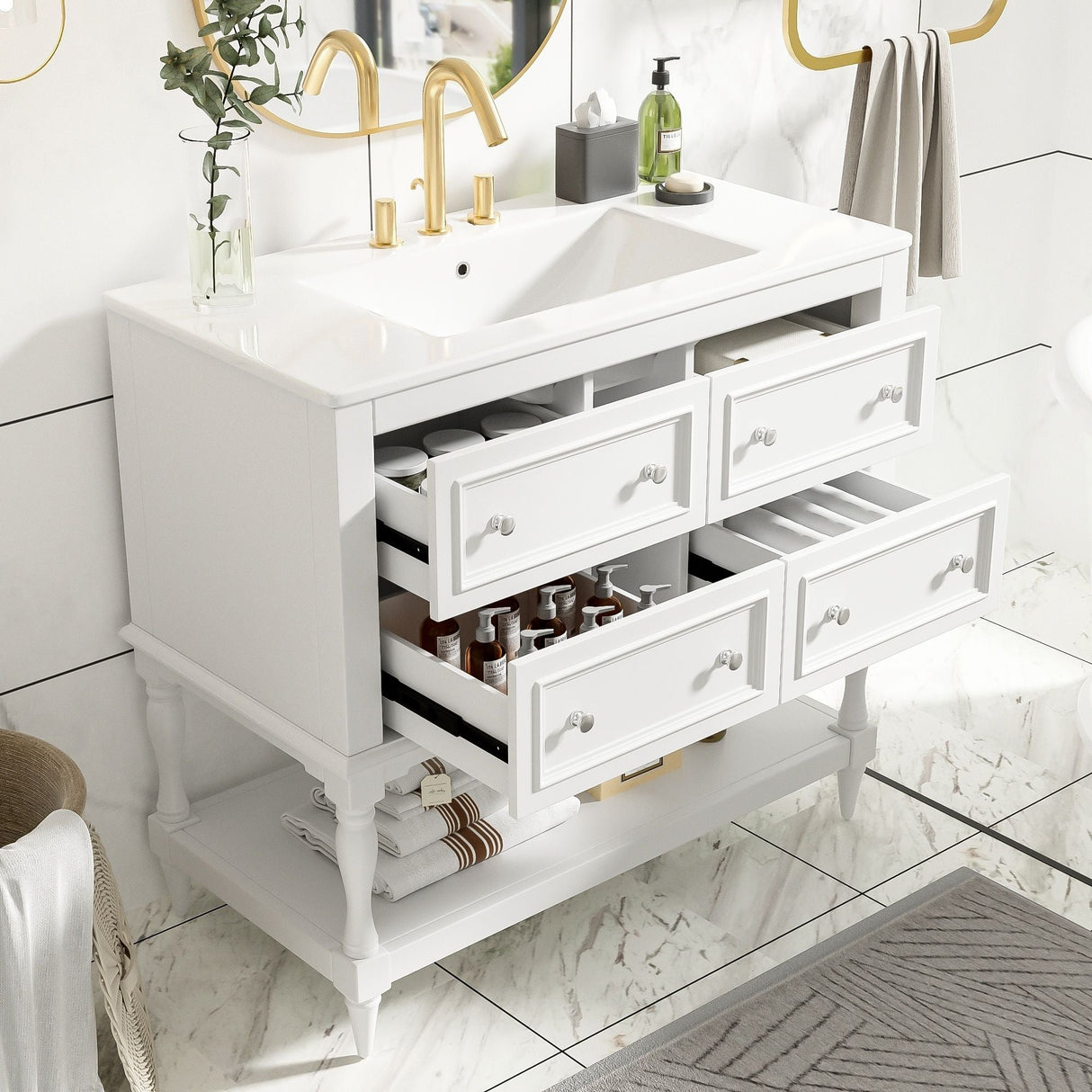 Bathroom Vanity Cabinet With Undermount Sink, 4 Drawer Set