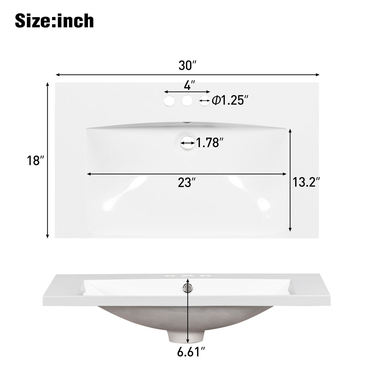 Single Bathroom Basin Sink Vanity Top with 3 Faucet Holes