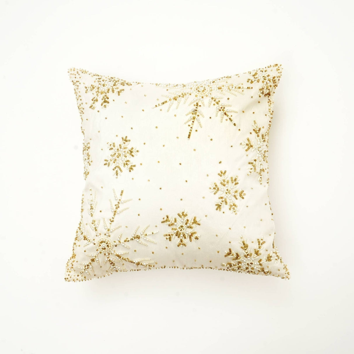 Handcrafted Snowflake Embroidered Cotton Throw Pillow