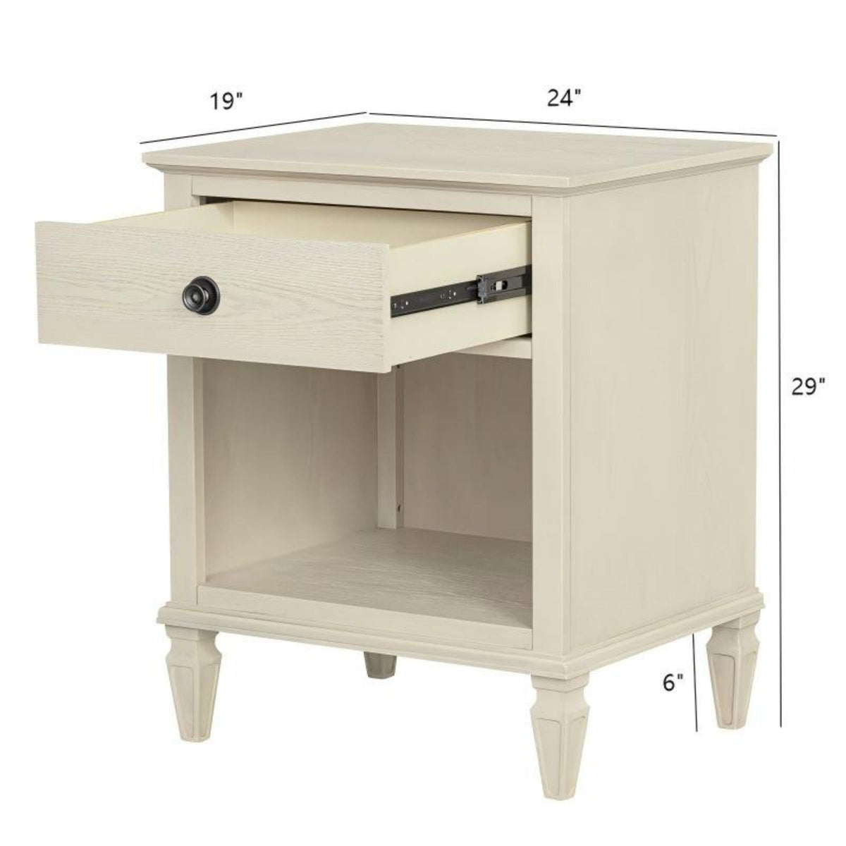 Victoria Nightstand with Open Storage - French Design - Multiple Colors