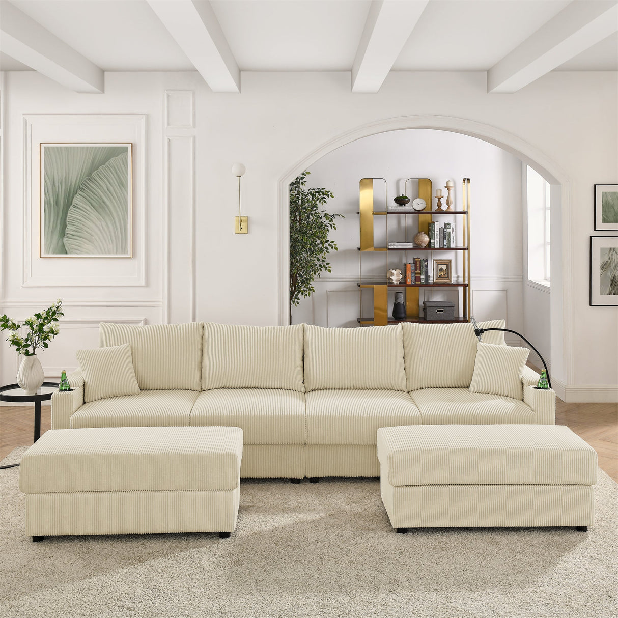 Modern U-Shaped Couch with Storage and Ottomans