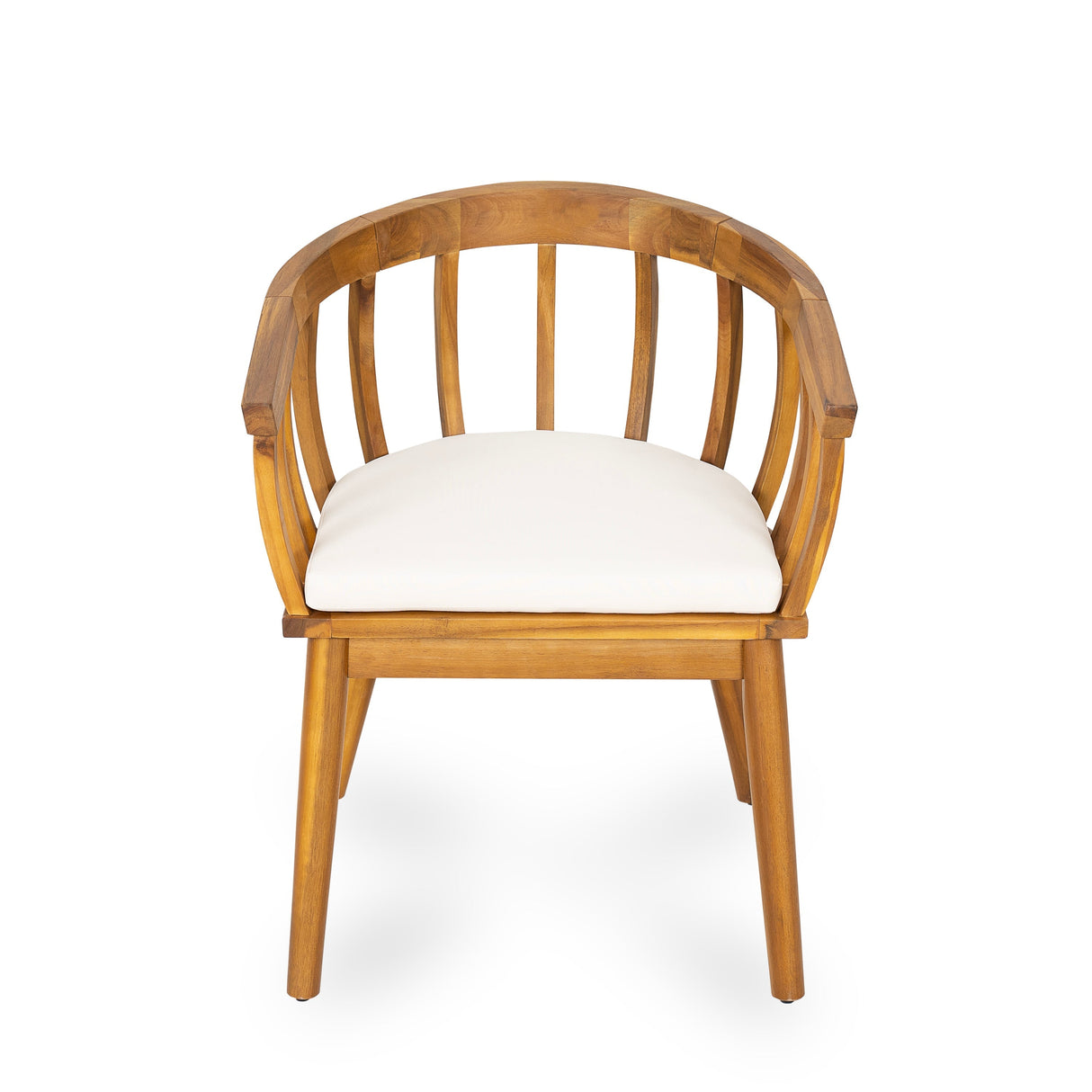 Klismos Dining Armchair Set of 2 with Solid Wood Construction and Curved Backrest in Teak and Beige