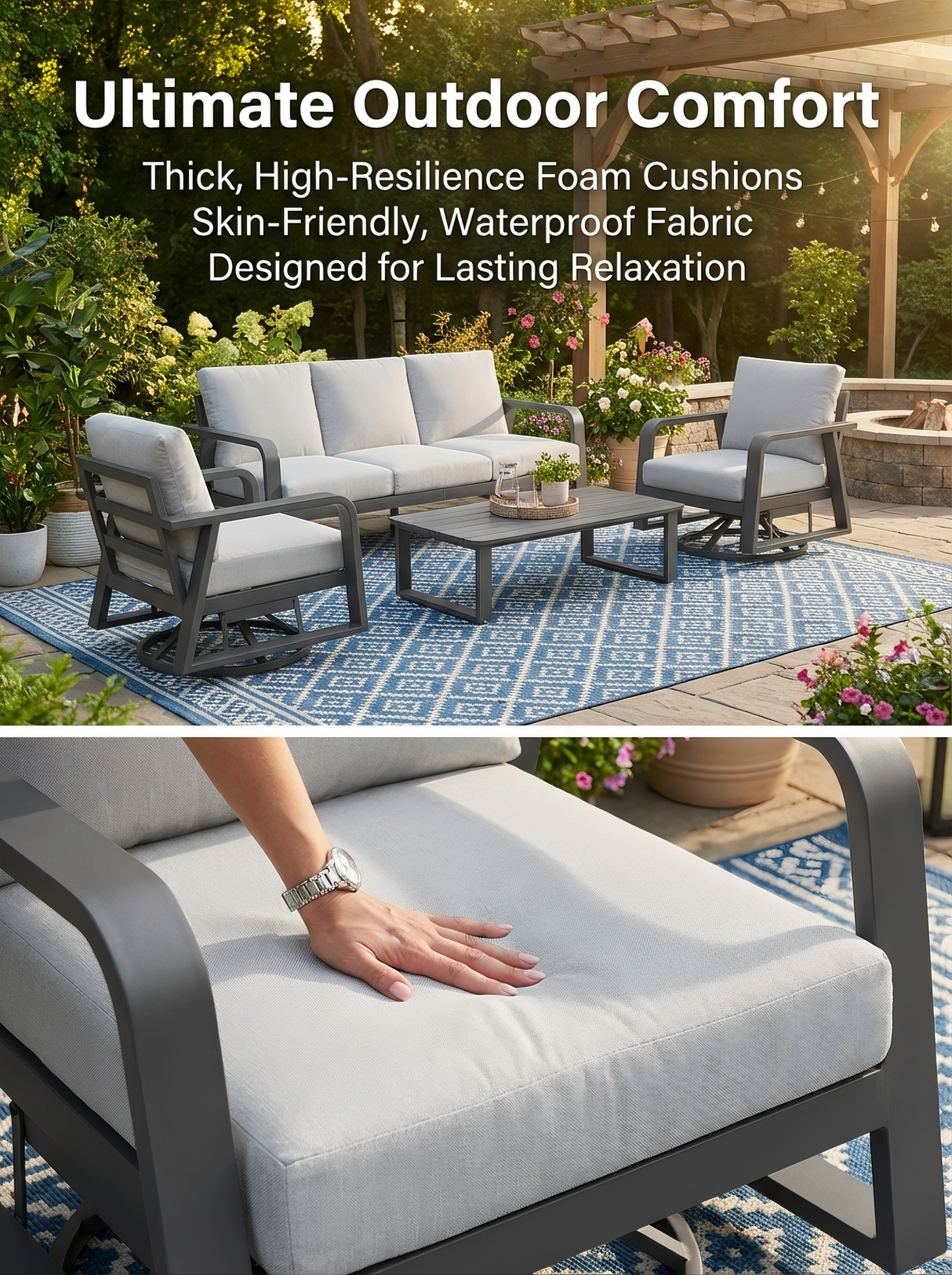 FR One Three-Seater Sofa + Two Swivel Chairs + One Coffee Table