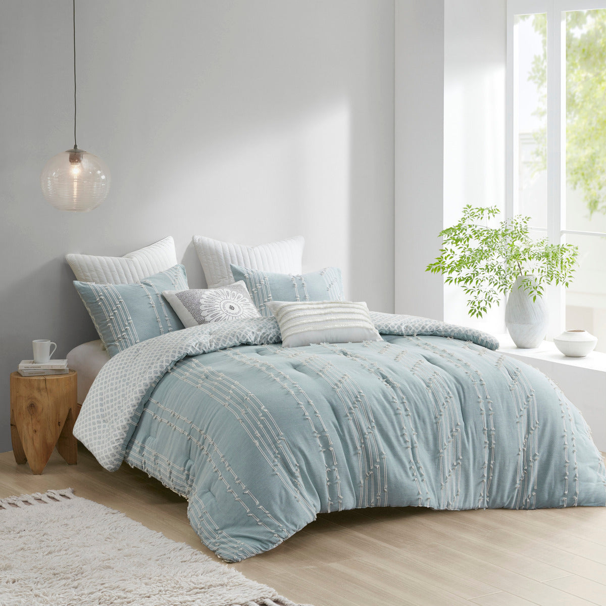 3 Piece Cotton Jacquard Comforter Set Aqua Full/Queen