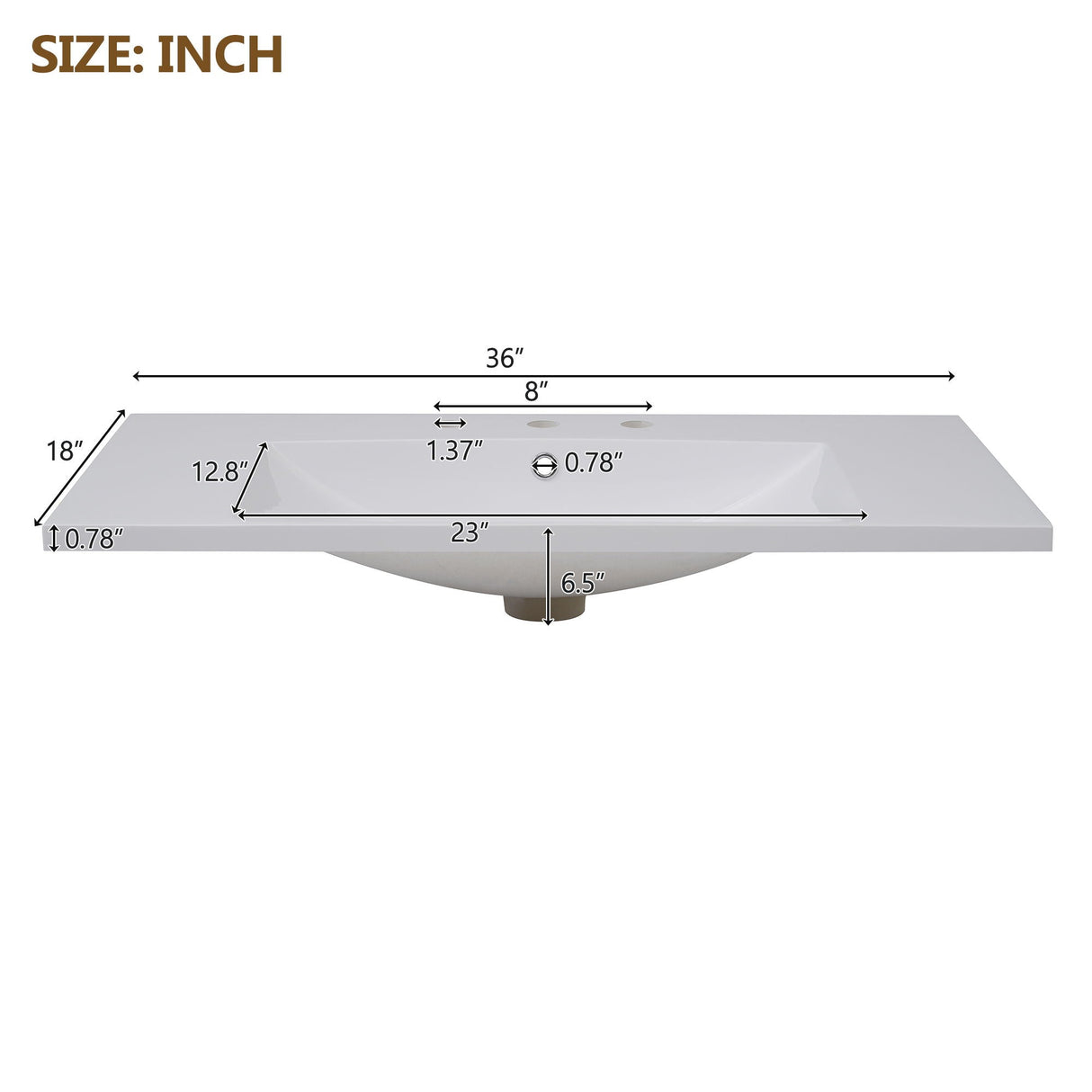 Bathroom Sink, Drop-In Vessel With 3 Holes 8" Centerset For Small Spaces - White