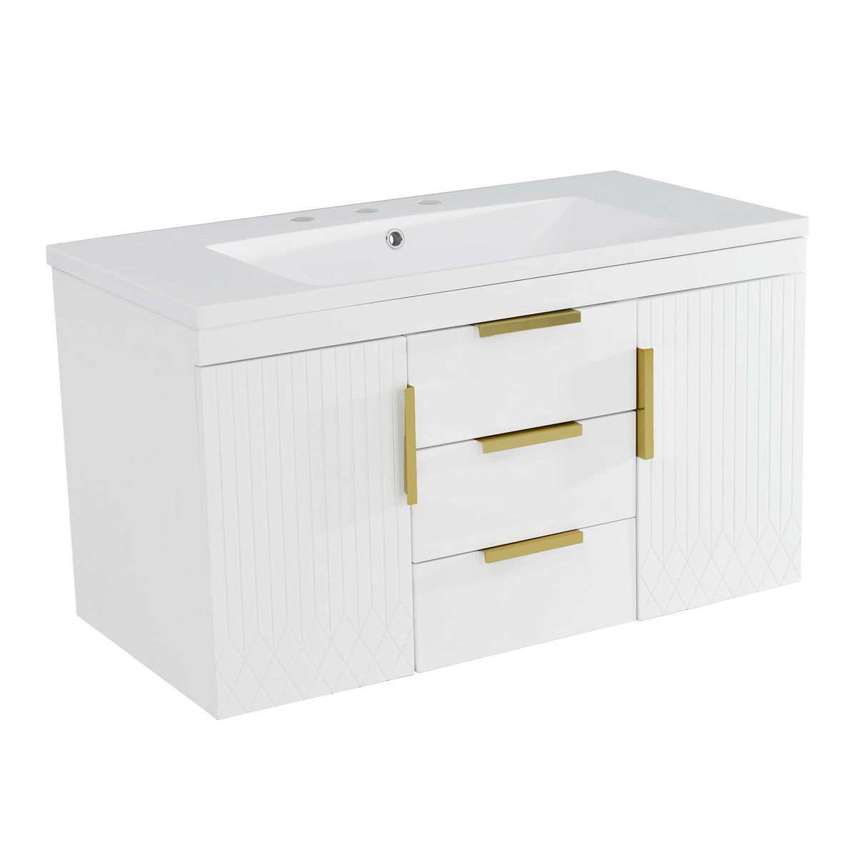 Wall Mounted Bathroom Vanity with Resin Sink - Black or White